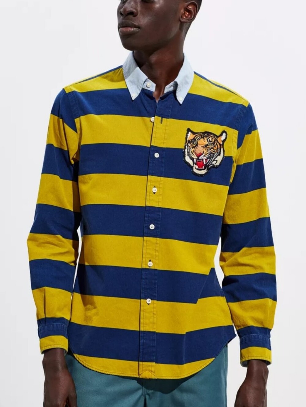 Polo Ralph Lauren Yale Oxford Shirt In Yellow Blue Stripe Tiger Patch